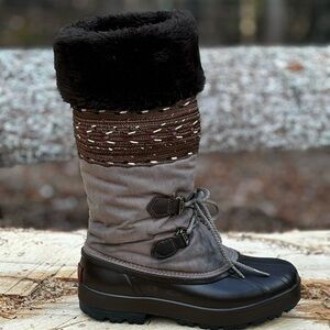 Sorel Kaufman Aztec Winter Snow Boots Gray Brown Faux Fur